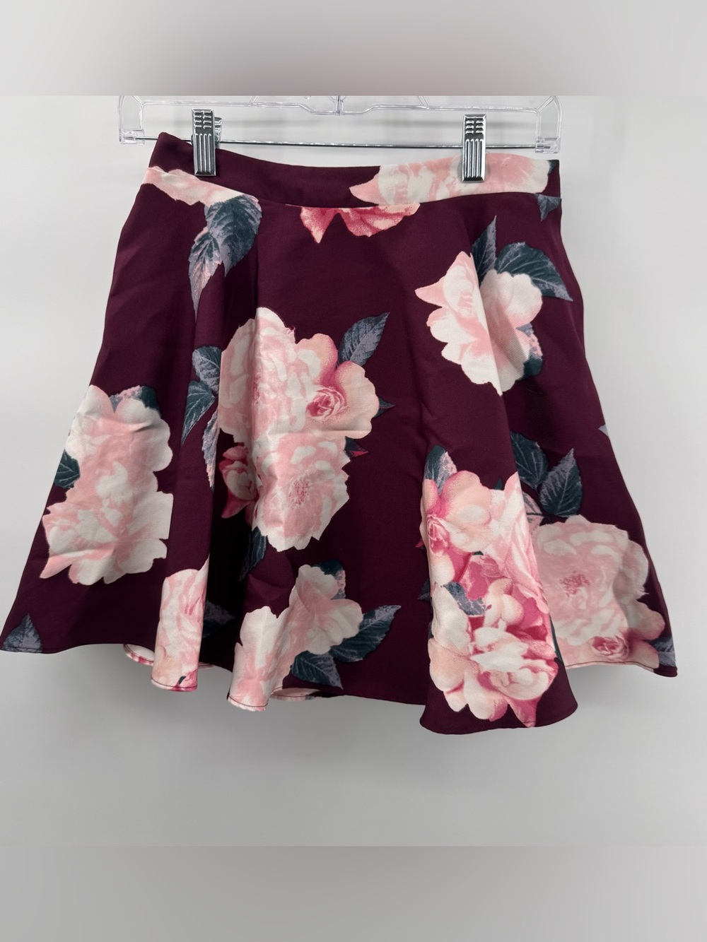 City Triangles Formal Floral Skater Circle Skirt - Maroon Pink Rose Size1